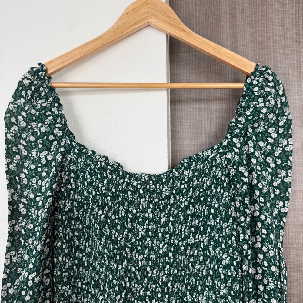 Reformation Green Pinto Top Parsley Floral Print Smocked Blouse Size Medium - Picture 5 of 13
